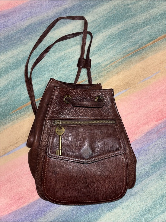 cognac leather backpack by fossil Women's Parker Small Convertible strap with 19 drop Vintage Fossil brown leather Backpack